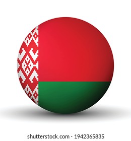 Glass light ball with flag of Belarus. Round sphere, template icon. Belarusian national symbol. Glossy realistic ball, 3D abstract vector illustration highlighted on a white background. Big bubble.