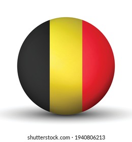 Glass light ball with flag of Belgium. Round sphere, template icon. Belgian national symbol. Glossy realistic ball, 3D abstract vector illustration highlighted on a white background. Big bubble.