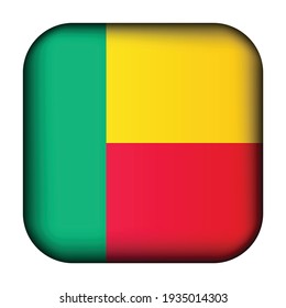 Glass light ball with flag of Benin. Squared template icon. National symbol. Glossy realistic cube, 3D abstract vector illustration highlighted. Big quadrate, foursquare.