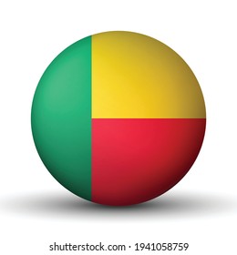 Glass light ball with flag of Benin. Round sphere, template icon. National symbol. Glossy realistic ball, 3D abstract vector illustration highlighted on a white background. Big bubble.