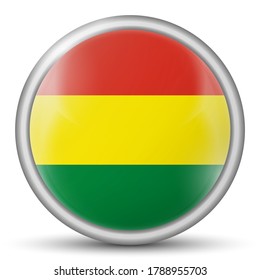 Glass light ball with flag of Bolivia. Round sphere; template icon. National symbol. Glossy realistic ball; 3D abstract vector illustration highlighted on a white background. Big bubble.