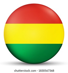Glass light ball with flag of Bolivia. Round sphere; template icon. National symbol. Glossy realistic ball; 3D abstract vector illustration highlighted on a white background. Big bubble.