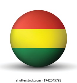 Glass light ball with flag of Bolivia. Round sphere; template icon. National symbol. Glossy realistic ball; 3D abstract vector illustration highlighted on a white background. Big bubble.