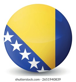 Bola de vidro com bandeira da Bósnia e Herzegovina. Esfera redonda, ícone de modelo. Símbolo nacional bósnio. Bola realista brilhante, ilustração vetorial abstrata 3D. Grande bolha.