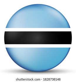 Glass light ball with flag of Botswana. Round sphere, template icon. National symbol. Glossy realistic ball, 3D abstract vector illustration highlighted on a white background. Big bubble.