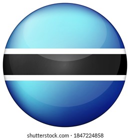 Glass light ball with flag of Botswana. Round sphere, template icon. National symbol. Glossy realistic ball, 3D abstract vector illustration highlighted on a white background. Big bubble.