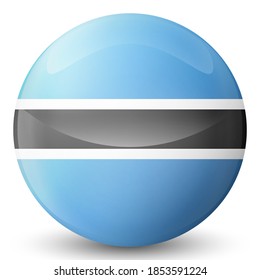 Glaskugel mit Flagge von Botsuana. Runde Kugel, Vorlagensymbol. Nationales Symbol. Glossy-realistischer Ball, abstrakte 3D-Vektorgrafik auf weißem Hintergrund hervorgehoben. Große Blase.