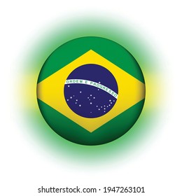 Glass light ball with flag of Brazil. Round sphere, template icon. Brazilian national symbol. Glossy realistic ball, 3D abstract vector illustration highlighted on a white background. Big bubble.