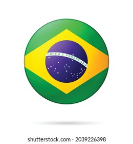 Glass light ball with flag of Brazil. Round sphere, template icon. Brazilian national symbol. Glossy realistic ball, 3D abstract vector illustration highlighted on a white background. Big bubble.