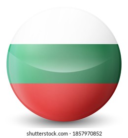 Glass light ball with flag of Bulgaria. Round sphere, template icon. Bulgarian national symbol. Glossy realistic ball, 3D abstract vector illustration highlighted on a white background. Big bubble.