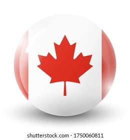 Glass light ball with flag of Canada. Round sphere, template icon. Canadian national symbol. Glossy realistic ball, 3D abstract vector illustration highlighted on a white background. Big bubble. 