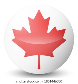 Balón de vidrio con bandera de Canadá. Esfera redonda, icono de plantilla. Símbolo nacional canadiense. Balón brillante realista, ilustración vectorial abstracta 3D en un fondo blanco. Gran burbuja. 