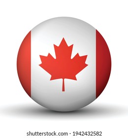 Glass light ball with flag of Canada. Round sphere, template icon. Canadian national symbol. Glossy realistic ball, 3D abstract vector illustration n a white background. Big bubble. 