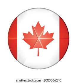 Glass light ball with flag of Canada. Round sphere, template icon. Canadian national symbol. Glossy realistic ball, 3D abstract vector illustration n a white background. Big bubble. 