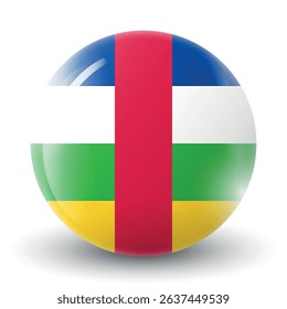 Glass light ball with flag of Central African Republic. Round sphere, template icon. CAR national symbol. Glossy ball, 3D abstract vector illustration highlighted on a white background. Big bubble.