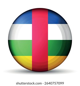 Glass light ball with flag of Central African Republic. Round sphere, template icon. CAR national symbol. Glossy ball, 3D abstract vector illustration highlighted on a white background. Big bubble.