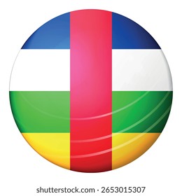 Bola de vidro com bandeira da República Centro-Africana. Esfera redonda, ícone de modelo. Símbolo nacional CAR. Bola brilhante, ilustração vetorial abstrata 3D destacada em um fundo branco. Grande bolha.