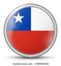 Balón de vidrio con bandera de Chile. Esfera redonda, icono de plantilla. Símbolo nacional chileno. Balón brillante realista, ilustración vectorial abstracta 3D resaltada sobre un fondo blanco. Gran burbuja.