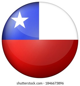 Glass light ball with flag of Chile. Round sphere, template icon. Chilean national symbol. Glossy realistic ball, 3D abstract vector illustration highlighted on a white background. Big bubble.