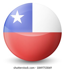 Glass light ball with flag of Chile. Round sphere, template icon. Chilean national symbol. Glossy realistic ball, 3D abstract vector illustration highlighted on a white background. Big bubble.