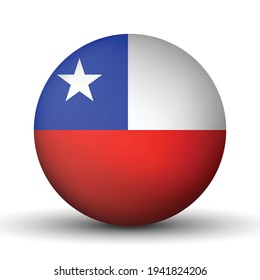 Glass light ball with flag of Chile. Round sphere, template icon. Chilean national symbol. Glossy realistic ball, 3D abstract vector illustration highlighted on a white background. Big bubble.