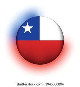 Balón de vidrio con bandera de Chile. Esfera redonda, icono de plantilla. Símbolo nacional chileno. Balón brillante realista, ilustración vectorial abstracta 3D resaltada sobre un fondo blanco. Gran burbuja.