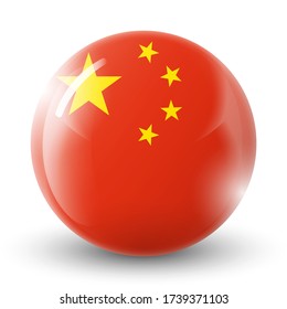 Glass light ball with flag of China. Round sphere, template icon. Chinese national symbol. Glossy realistic ball, 3D abstract vector illustration highlighted on a white background. Big bubble. 