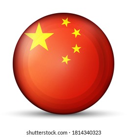 Glass light ball with flag of China. Round sphere, template icon. Chinese national symbol. Glossy realistic ball, 3D abstract vector illustration highlighted on a white background. Big bubble.
