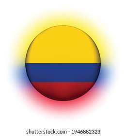 Glass light ball with flag of Colombia. Round sphere, template icon. Colombian national symbol. Glossy realistic ball, 3D abstract vector illustration highlighted on a white background. Big bubble.