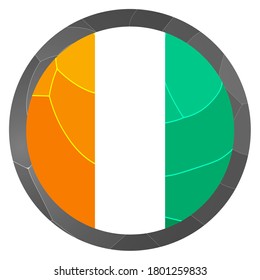 Glass light ball with flag of Cote d’Ivoire. Round sphere, template icon. National symbol. Glossy realistic ball, 3D abstract vector illustration highlighted on a white background. Big bubble.