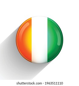 Glass light ball with flag of Cote d’Ivoire. Round sphere, template icon. National symbol. Glossy realistic ball, 3D abstract vector illustration highlighted on a white background. Big bubble.