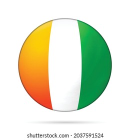 Glass light ball with flag of Cote d’Ivoire. Round sphere, template icon. National symbol. Glossy realistic ball, 3D abstract vector illustration highlighted on a white background. Big bubble.