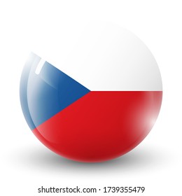 Glass light ball with flag of Czech Republic. Round sphere, template icon.  national symbol. Glossy realistic ball, 3D abstract vector illustration highlighted on a white background. Big bubble. 