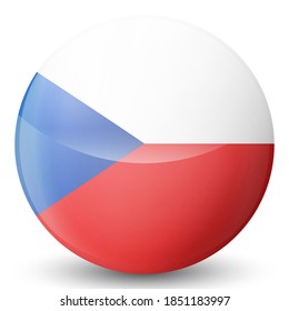 Glaskugel mit Flagge der Tschechischen Republik. Runde Kugel, Vorlagensymbol.  Nationalsymbol. Glossy-realistischer Ball, abstrakte 3D-Vektorgrafik auf weißem Hintergrund hervorgehoben. Große Blase.