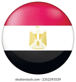 Glass light ball with flag of Egypt. Round sphere, template icon. National symbol. Glossy realistic ball, 3D abstract vector illustration highlighted on a white background. Big bubble.