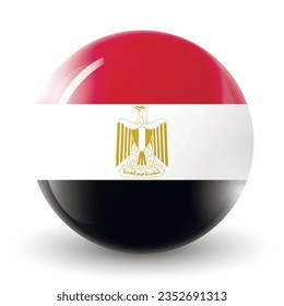 Glass light ball with flag of Egypt. Round sphere, template icon. National symbol. Glossy realistic ball, 3D abstract vector illustration highlighted on a white background. Big bubble.