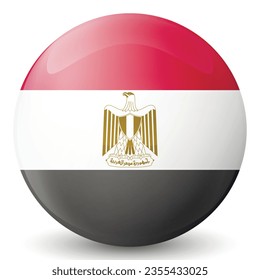 Glass light ball with flag of Egypt. Round sphere, template icon. National symbol. Glossy realistic ball, 3D abstract vector illustration highlighted on a white background. Big bubble.