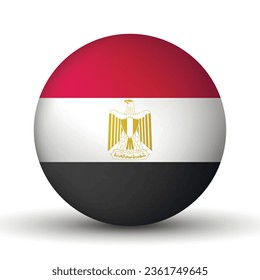 Glass light ball with flag of Egypt. Round sphere, template icon. National symbol. Glossy realistic ball, 3D abstract vector illustration highlighted on a white background. Big bubble.