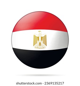 Balón de vidrio con bandera de Egipto. Esfera redonda, icono de plantilla. Símbolo nacional. Balón brillante realista, ilustración vectorial abstracta 3D resaltada sobre un fondo blanco. Gran burbuja.
