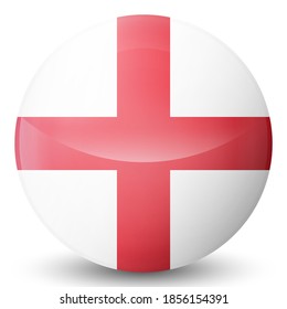 Glass light ball with flag of England. Round sphere, template icon. English national symbol. Glossy realistic ball, 3D abstract vector illustration highlighted on a white background. Big bubble.