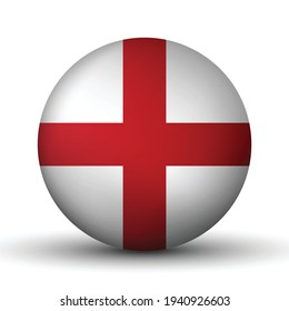 Glass light ball with flag of England. Round sphere, template icon. English national symbol. Glossy realistic ball, 3D abstract vector illustration highlighted on a white background. Big bubble.