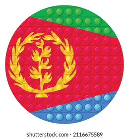 Glass light ball with flag of Eritrea. Round sphere, template icon. Eritrean national symbol. Glossy realistic ball, 3D vector illustration. Trendy antistress game pop it, simple dimple. Big bubble.