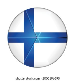 Glass light ball with flag of Finland. Round sphere, template icon. Finnish national symbol. Glossy realistic ball, 3D abstract vector illustration highlighted on a white background. Big bubble.