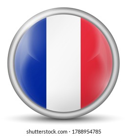 Glass light ball with flag of France. Round sphere, template icon. French national symbol. Glossy realistic ball, 3D abstract vector illustration highlighted on a white background. Big bubble.