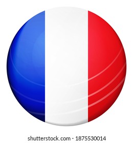 Glass light ball with flag of France. Round sphere, template icon. French national symbol. Glossy realistic ball, 3D abstract vector illustration highlighted on a white background. Big bubble.