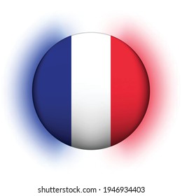 Glass light ball with flag of France. Round sphere, template icon. French national symbol. Glossy realistic ball, 3D abstract vector illustration highlighted on a white background. Big bubble.