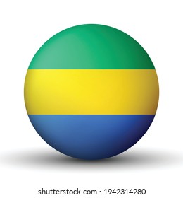 Glass light ball with flag of Gabon. Round sphere, template icon. National symbol. Glossy realistic ball, 3D abstract vector illustration highlighted on a white background. Big bubble. 