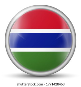 Glass light ball with flag of Gambia. Round sphere, template icon. Gambian national symbol. Glossy realistic ball, 3D abstract vector illustration highlighted on a white background. Big bubble.