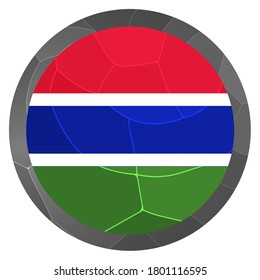 Glass light ball with flag of Gambia. Round sphere, template icon. Gambian national symbol. Glossy realistic ball, 3D abstract vector illustration highlighted on a white background. Big bubble.