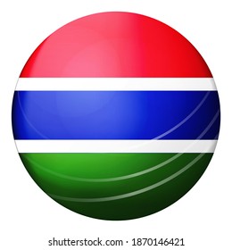 Glass light ball with flag of Gambia. Round sphere, template icon. Gambian national symbol. Glossy realistic ball, 3D abstract vector illustration highlighted on a white background. Big bubble.